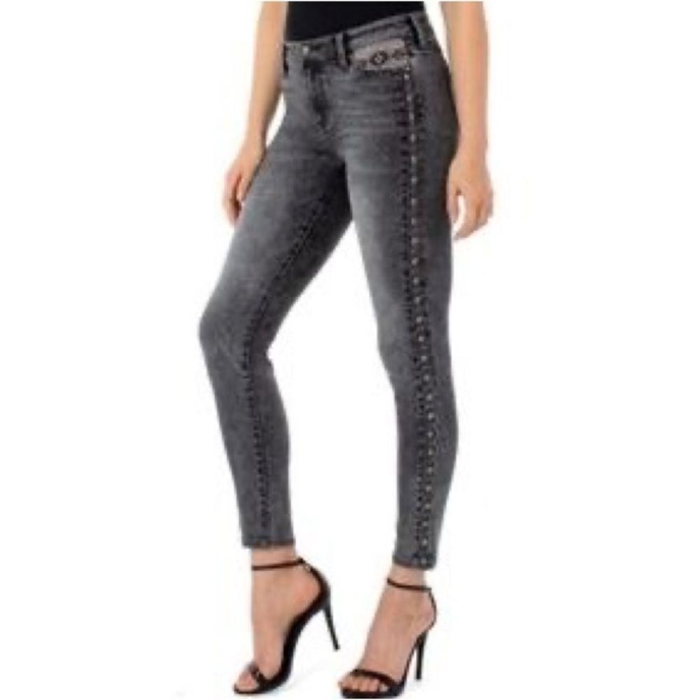 Liverpoolย black acid washed Abby Ankle High Riseโ Ankle Skinny Jeans